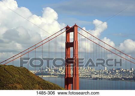 Stock Photograph - Bridge across the sea with a city in the background, Golden Gate Bridge, San Francisco, California, USA. Fotosearch