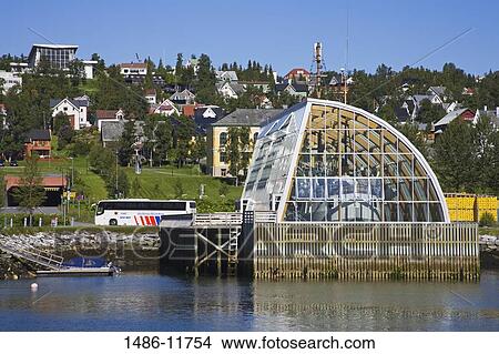 Picture - Buildings at the waterfront, Polaria Museum, Tromso, Toms County, Nord-Norge, Norway. Fotosearch