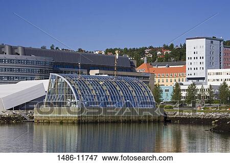 Stock Photo - Buildings at the waterfront, Polaria Museum, Tromso, Toms County, Nord-Norge, Norway. Fotosearch