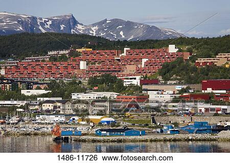 Stock Photograph - Buildings at the waterfront, Tromso, Toms County, Nord-Norge, Norway. Fotosearch