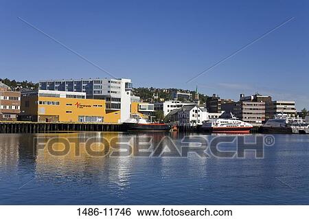 Stock Photograph - Buildings at the waterfront, Tromso, Toms County, Nord-Norge, Norway. Fotosearch
