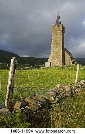 Picture - Church in a field, Glencolmcille, County Donegal, Ulster Province, Ireland. Fotosearch