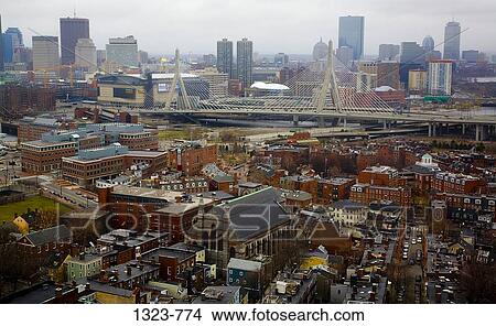 Cityscape with a suspension bridge, Leonard P. Zakim Bunker Hill Bridge, Boston, Suffolk County, Massachusetts, USA View Large Photo Image Picture - Cityscape with a suspension bridge, Leonard P. Zakim Bunker Hill Bridge, Boston, Suffolk County, Massachusetts, USA. Fotosearch