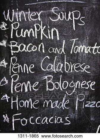 Stock Photography - Close-up of a restaurant menu board. Fotosearch