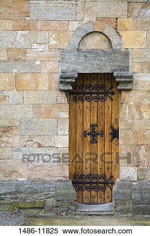 Stock Photography - Closed door of a church, St. Mary's Church, Bryggen, Bergen, Hordaland County, Norway. Fotosearch