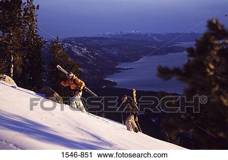 Couple ski mountaineering, Lake Tahoe, California, USA View Large Photo Image Stock Image - Couple ski mountaineering, Lake Tahoe, California, USA. Fotosearch