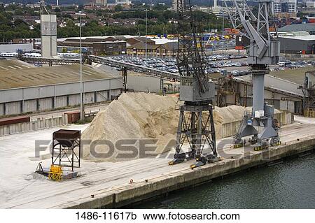 Stock Image - Cranes at a commercial dock, Southampton, Hampshire, England. Fotosearch
