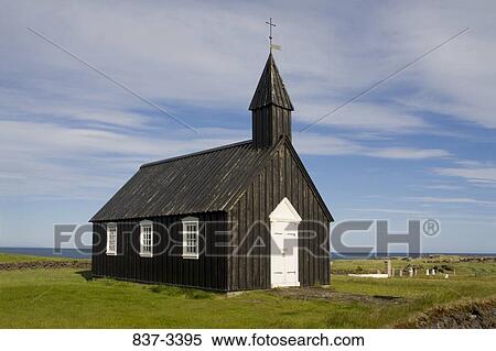 Stock Photography - Facade of a church, Budir, Iceland. Fotosearch