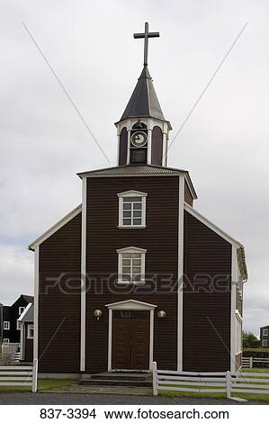 Picture - Facade of a church, Eyrarbakki, Iceland. Fotosearch