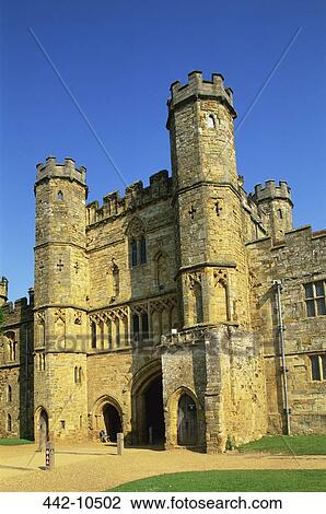 Stock Image - Facade of a gatehouse, Battle Abbey Gatehouse, Battle Abbey, Battle, Sussex, England. Fotosearch