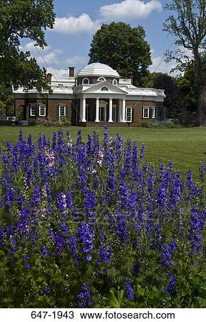 Stock Image - Facade of a mansion, Home of Thomas Jefferson, Monticello, Charlottesville, Virginia, USA. Fotosearch