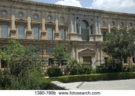 Facade of a palace, Palace Of Charles V, Alhambra, Granada, Andalusia, Spain View Large Photo Image Stock Image - Facade of a palace, Palace Of Charles V, Alhambra, Granada, Andalusia, Spain. Fotosearch