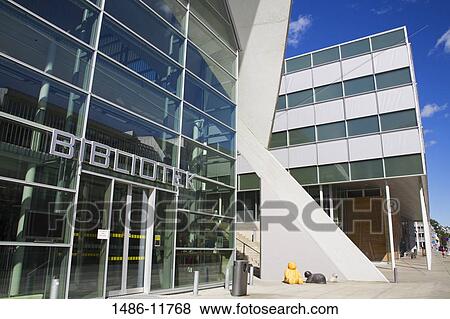 Stock Photo - Facade of a public library, Tromso, Toms County, Nord-Norge, Norway. Fotosearch