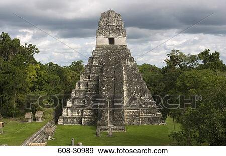 Stock Photo - Facade of a temple, Temple Of The Grand Jaguar, Tikal, Guatemala. Fotosearch