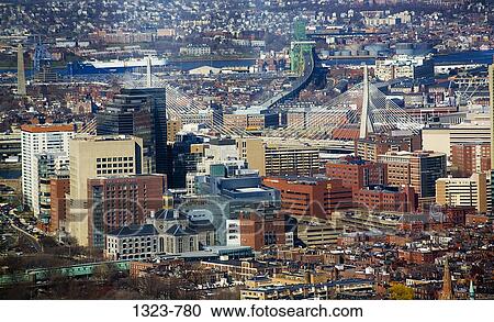 Stock Image - High angle view of a cityscape, Boston, Suffolk County, Massachusetts, USA. Fotosearch