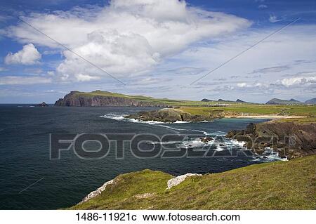 Stock Image - High angle view of a coastline, Clogher Head, Dingle, Dingle Peninsula, County Kerry, Munster Province, Ireland. Fotosearch