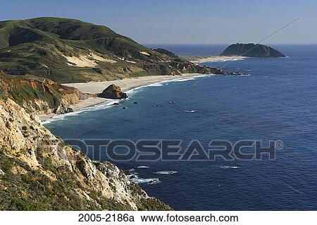 High angle view of a coastline, Point Sur, Big Sur, California, USA View Large Photo Image Stock Image - High angle view of a coastline, Point Sur, Big Sur, California, USA. Fotosearch