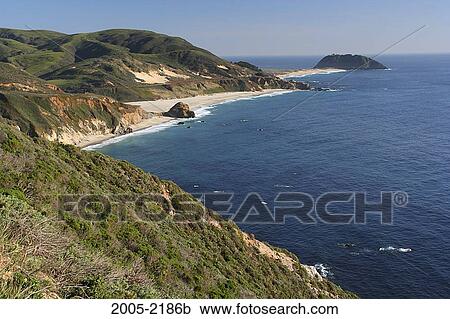 Stock Image - High angle view of a coastline, Point Sur, Big Sur, California, USA. Fotosearch