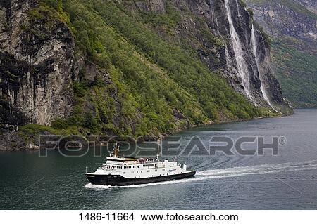 High angle view of a ferry in a fjord, Geirangerfjord, More og Romsdal, Sunnmore, Norway View Large Photo Image Picture - High angle view of a ferry in a fjord, Geirangerfjord, More og Romsdal, Sunnmore, Norway. Fotosearch