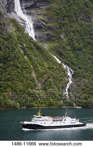 High angle view of a ferry in a fjord, Geirangerfjord, More og Romsdal, Sunnmore, Norway View Large Photo Image Stock Photograph - High angle view of a ferry in a fjord, Geirangerfjord, More og Romsdal, Sunnmore, Norway. Fotosearch
