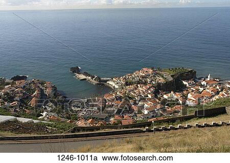 High angle view of a town at the coast, Camara de Lobos, Madeira, Portugal View Large Photo Image Stock Image - High angle view of a town at the coast, Camara de Lobos, Madeira, Portugal. Fotosearch