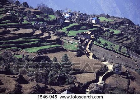High angle view of a village, Khumbu Valley, Mt Everest, Nepal View Large Photo Image Stock Photography - High angle view of a village, Khumbu Valley, Mt Everest, Nepal. Fotosearch