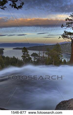 High angle view of a waterfall, Eagle Falls, Lake Tahoe, Emerald Bay, California, USA View Large Photo Image Stock Photo - High angle view of a waterfall, Eagle Falls, Lake Tahoe, Emerald Bay, California, USA. Fotosearch
