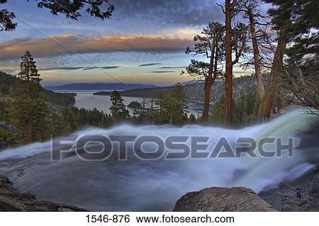 High angle view of a waterfall, Eagle Falls, Lake Tahoe, Emerald Bay, California, USA View Large Photo Image Stock Photograph - High angle view of a waterfall, Eagle Falls, Lake Tahoe, Emerald Bay, California, USA. Fotosearch
