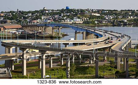 High angle view of crisscrossing freeway overpasses, St. John, New Brunswick, Canada View Large Photo Image Stock Photograph - High angle view of crisscrossing freeway overpasses, St. John, New Brunswick, Canada. Fotosearch