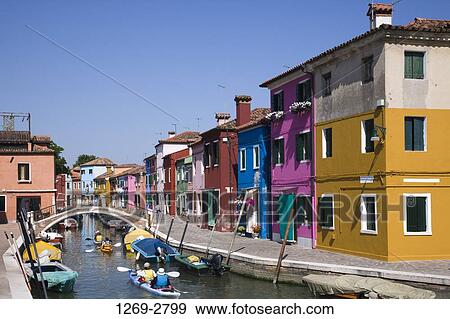 Stock Photo - Houses along a canal, Burano, Venice, Veneto, Italy. Fotosearch