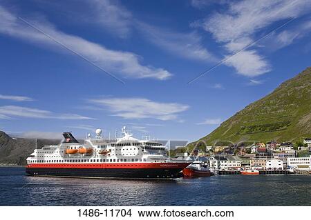 Hurtigruten ferry in the sea, Honningsvag Port, Honningsvag, Mageroya Island, Nordkapp, Finnmark County, Norway View Large Photo Image Picture - Hurtigruten ferry in the sea, Honningsvag Port, Honningsvag, Mageroya Island, Nordkapp, Finnmark County, Norway. Fotosearch