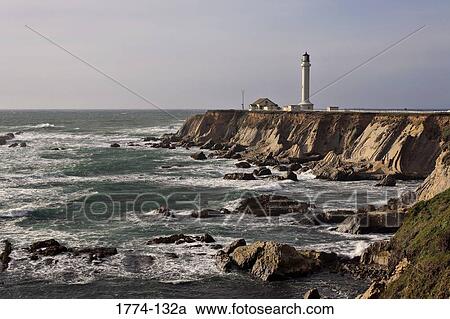 Stock Image - Lighthouse on the coast, Point Arena, Mendocino County, California, USA. Fotosearch
