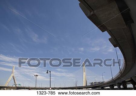 Stock Photography - Low angle view of a bridge, Leonard P. Zakim Bunker Hill Bridge, Boston, Suffolk County, Massachusetts, USA. Fotosearch