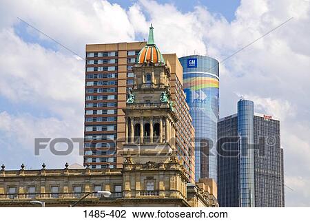 Low angle view of a government building in front of skyscrapers, Old Wayne County Building, Renaissance Center, Detroit, Wayne County, Michigan, USA View Large Photo Image Stock Image - Low angle view of a government building in front of skyscrapers, Old Wayne County Building, Renaissance Center, Detroit, Wayne County, Michigan, USA. Fotosearch