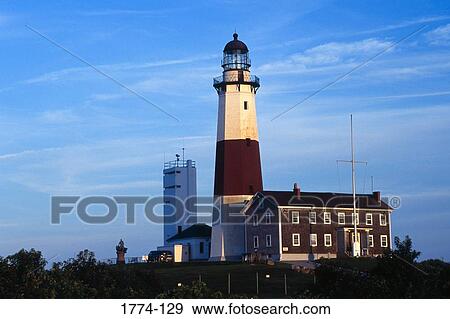 Stock Photo - Low angle view of a lighthouse, Montauk Point Lighthouse, Montauk Point, Montauk Point State Park, Long Island, New York State, USA. Fotosearch
