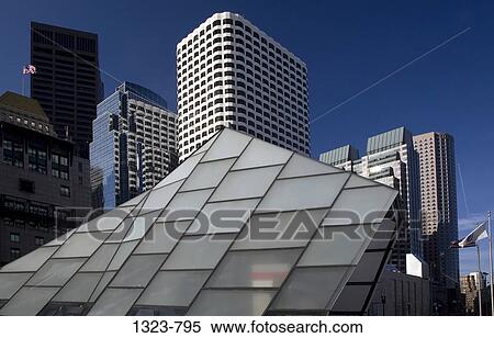 Low angle view of a subway station with skyscrapers in a city, Boston, Suffolk County, Massachusetts, USA View Large Photo Image Stock Photography - Low angle view of a subway station with skyscrapers in a city, Boston, Suffolk County, Massachusetts, USA. Fotosearch