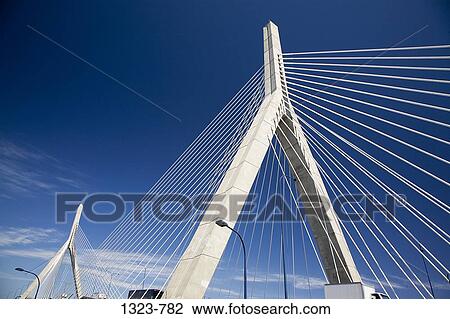 Low angle view of a suspension bridge, Leonard P. Zakim Bunker Hill Bridge, Boston, Suffolk County, Massachusetts, USA View Large Photo Image Stock Image - Low angle view of a suspension bridge, Leonard P. Zakim Bunker Hill Bridge, Boston, Suffolk County, Massachusetts, USA. Fotosearch