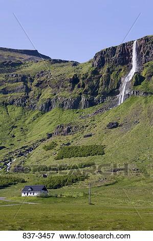 Low angle view of a waterfall, Iceland View Large Photo Image Stock Photo - Low angle view of a waterfall, Iceland. Fotosearch