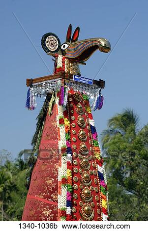 Stock Image - Low angle view of poykuthiras in Machattu vela festival, Machattu Thiruvanikavu Temple, Wadakanchery, Thrissur District, Kerala, India. Fotosearch