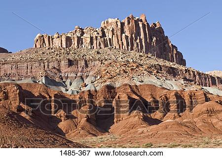 Stock Photo - Low angle view of rock formations, Capitol Reef National Park, Utah, USA. Fotosearch