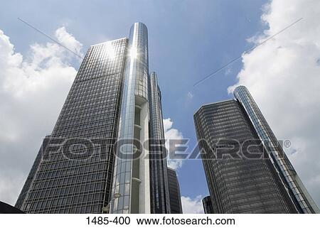 Low angle view of skyscrapers, Renaissance Center, Detroit, Wayne County, Michigan, USA View Large Photo Image Stock Image - Low angle view of skyscrapers, Renaissance Center, Detroit, Wayne County, Michigan, USA. Fotosearch