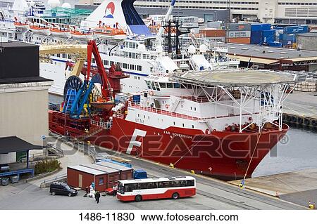 Oil Rig Supply Ship docked at a port, Bergen, Hordaland County, Norway View Large Photo Image Stock Image - Oil Rig Supply Ship docked at a port, Bergen, Hordaland County, Norway. Fotosearch