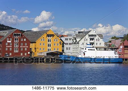 Stock Photography - Old ferry at a dock, Skansen Docks, Tromso, Toms County, Nord-Norge, Norway. Fotosearch