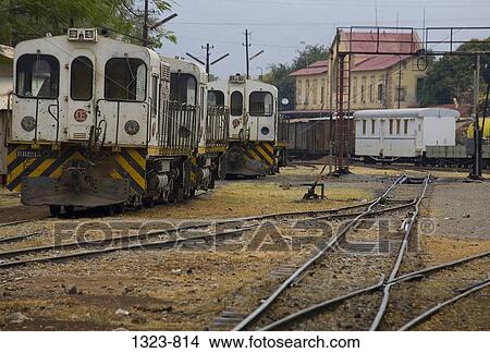 Picture - Old railroad cars on railroad tracks, Dire Dawa, Harar, Ethiopia. Fotosearch
