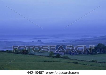 Stock Photo - Panoramic view of a landscape, Northumbria, England. Fotosearch