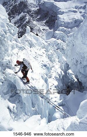 Person climbing a mountain, Khumbu Icefall, Khumbu Glacier, Mt Everest, Nepal View Large Photo Image Stock Photograph - Person climbing a mountain, Khumbu Icefall, Khumbu Glacier, Mt Everest, Nepal. Fotosearch