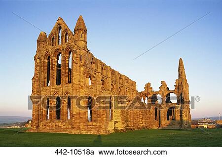 Stock Image - Ruins of an abbey, Whitby Abbey, Whitby, North Yorkshire, England. Fotosearch