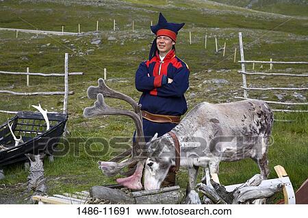 Sami tribal man standing beside a reindeer, Honningsvag, Mageroya Island, Nordkapp, Finnmark County, Norway View Large Photo Image Stock Image - Sami tribal man standing beside a reindeer, Honningsvag, Mageroya Island, Nordkapp, Finnmark County, Norway. Fotosearch