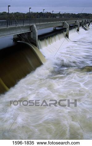 Stock Photography - Water falling from a dam, Coon Rapids Dam, Coon Rapids Dam Regional Park, Mississippi River National Recreation Area, Coon Rapids, Minnesota, USA. Fotosearch