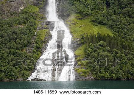 Stock Photo - Waterfall, Suitor Waterfall, Geirangerfjord, More og Romsdal, Sunnmore, Norway. Fotosearch